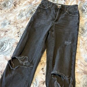 Garage Black Distressed Straight Leg Jeans